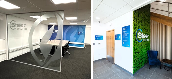 Steer Group — Frosted glass & reception branding